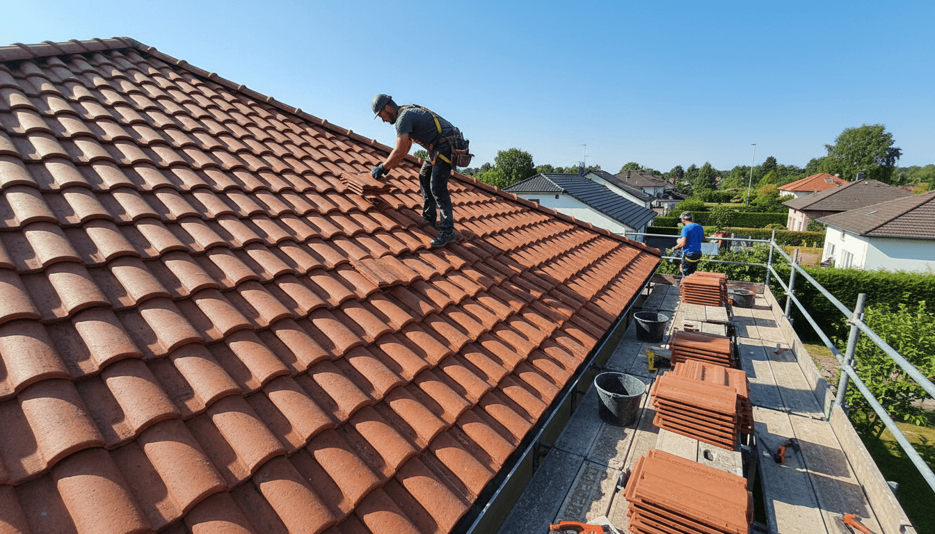 Pose de fenêtres de toit VELUX sur une toiture en tuiles